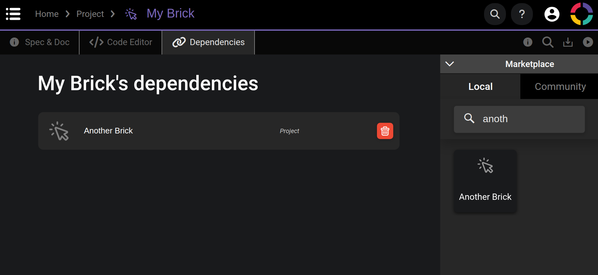 Brick dependencies editor